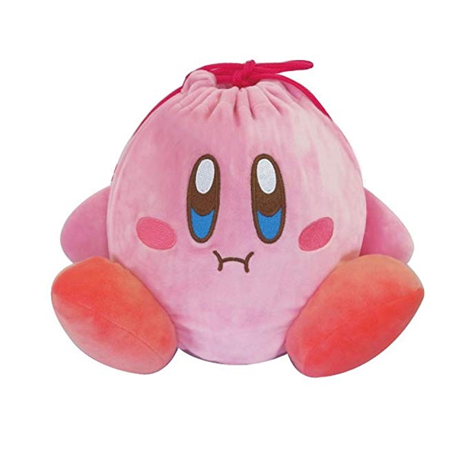 Kirby Star Drawstrings bag, Character plush fluffy touch strings bag: 11.8 x 9.84 x 2.36, SK Japan