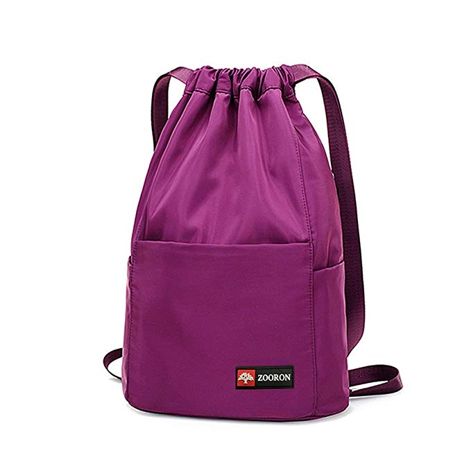 ZOORON Waterproof Drawstring Gym Backpack Bag for Men & Women, Sport Gym Sack Mini Travel Daypack (Purple)