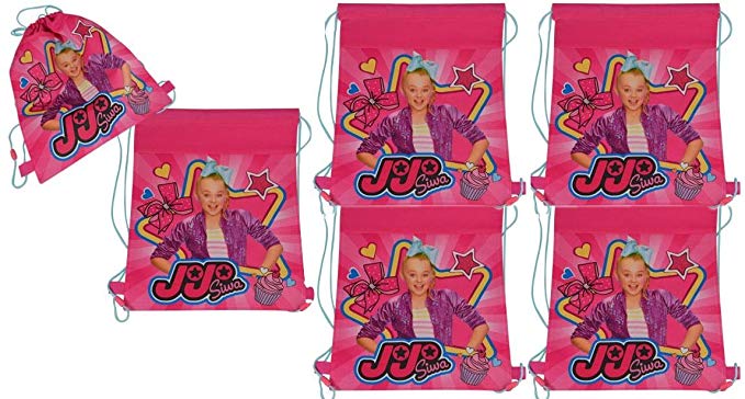 JoJo Siwa 6-Pack 14-inch Sling Bags Drawstring Cinch Sack Totes, Pink