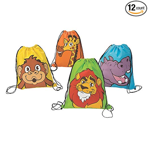 Fun Express Zoo Adventure Drawstring Backpack - 12 Pieces