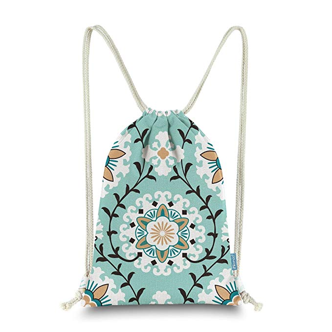 Miomao Drawstring Backpack Gym Sack Pack Dahlia Style Floral Sinch Sack Canvas String Bag Beach Cinch Pack For Men & Women 13 X 18 Inches Fair Aqua