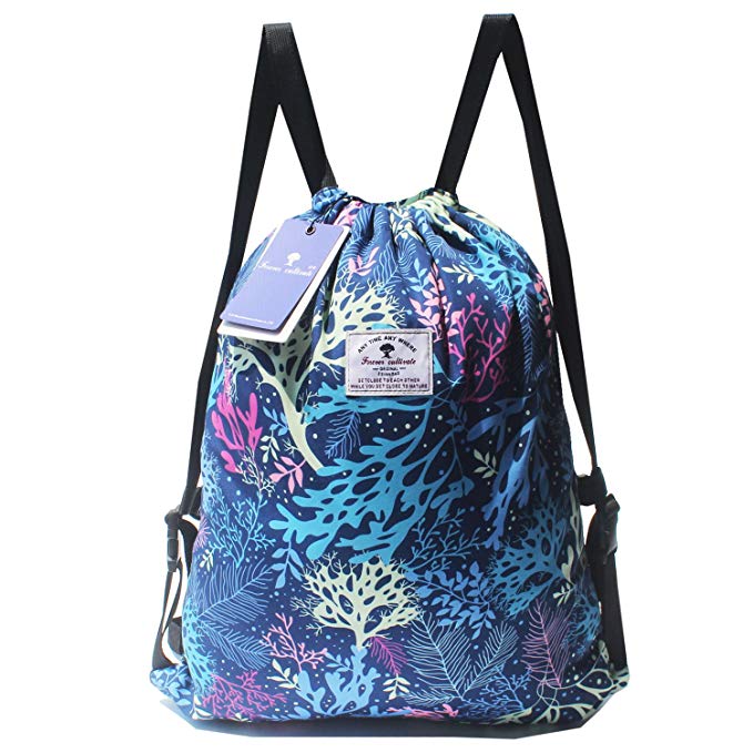 Drawstring Backpack,Beach Bag,Pool Bag or Gym Travel Tote - Lightweight Water Resistant Sea Bags