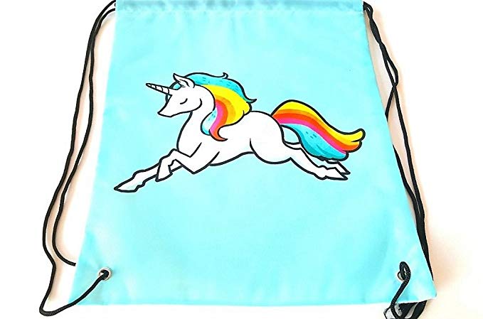 Fun Fabric Drawstring Bags with Various Lovable Prints/Backpack/Travel Sack for Women and Girls (Set of the 4 Unicorns)