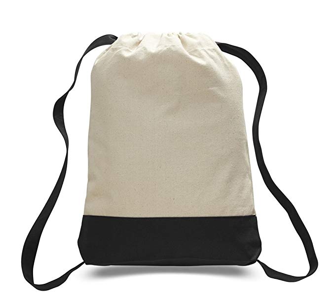 PACK OF 2 - Heavy Canvas Durable Gym Drawstring Bags, Two Tone Cinch Bags, Sack Packs