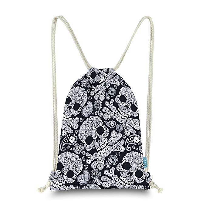 Miomao Drawstring Backpack Gym Sackpack Paisley Style Sinch Sack Fleece Cinch Pack Sport String Bag With Packet Halloween Gift Beach Bag 13 X 18 Inches Skull