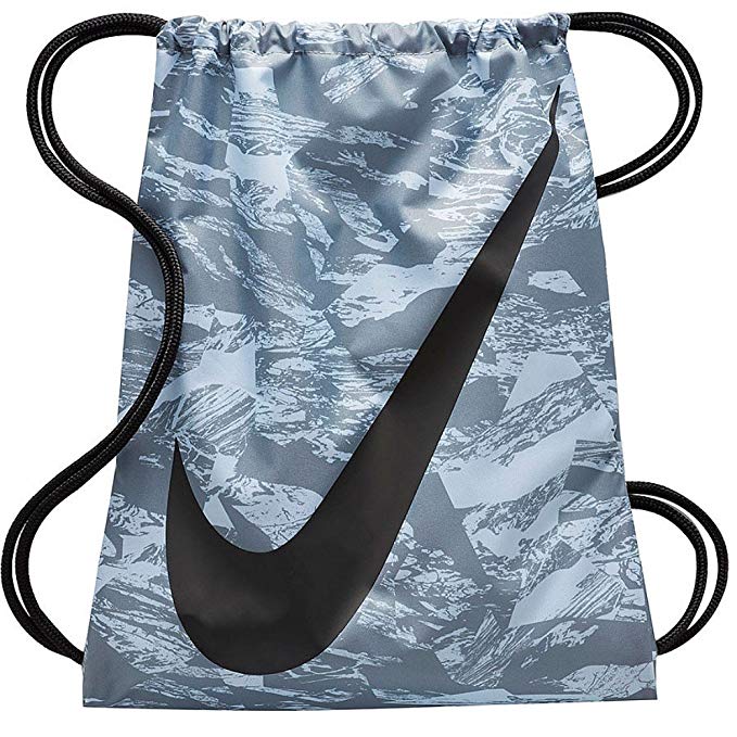 NIKE Young Athlete Drawstring Gymsack Backpack Sport Bookbag (Cool Grey Swirl and Signature Swoosh Logo)