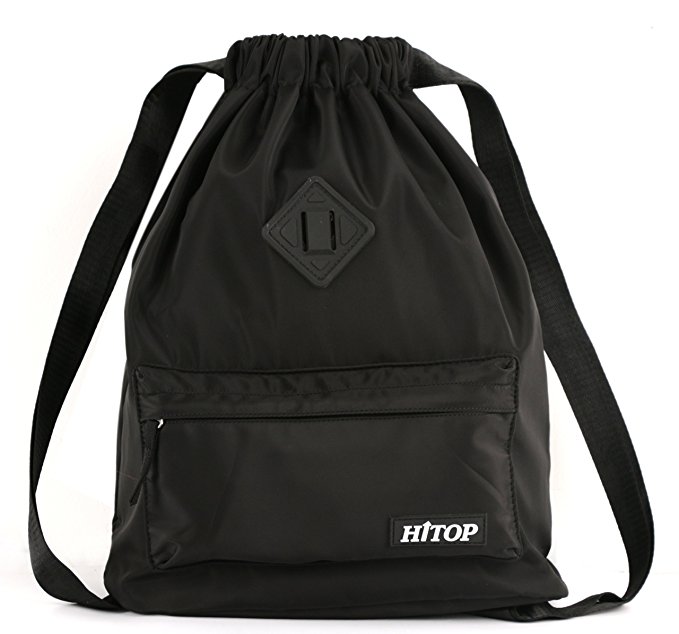 Waterproof Drawstring Backpack Sport Bag, Large Lightweight Gym Sackpack Drawstring Bookbag for Men and Women (Black)