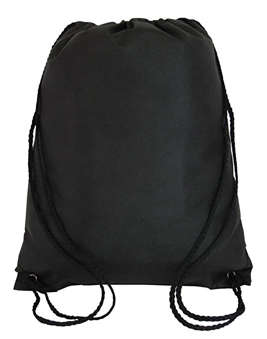 50 PACK - Economical Non Woven Well Made Drawstring Backpack Bags Bulk - Giveaway Church, School, Event, Trade show bags Charity Cheap Donation Wholesale Drawstring Backpacks Sack Packs (Black)