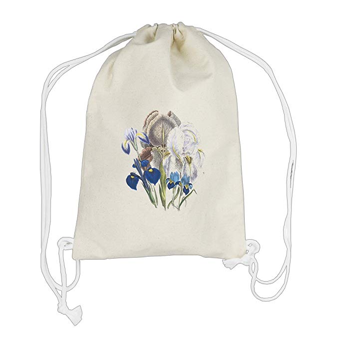 Backpack Drawstring Canvas Iris Beautiful Vintage Flowers Style 2