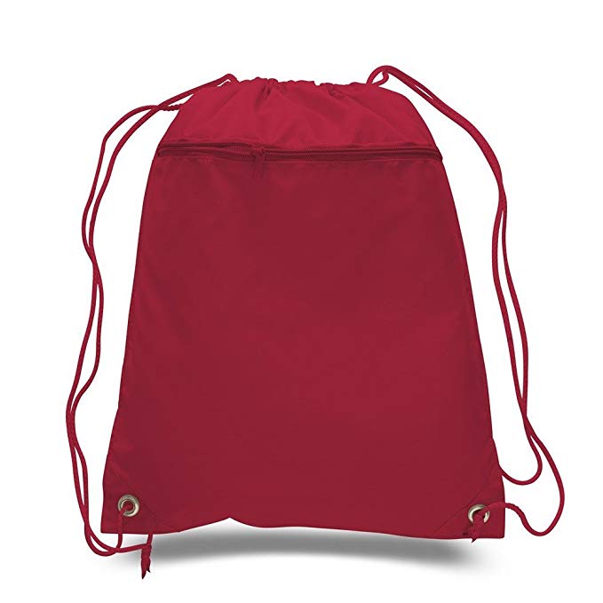 Durable Polyester Drawstring Bag W/Front Zippered Pocket, 15 x 18 by SHOPINUSA