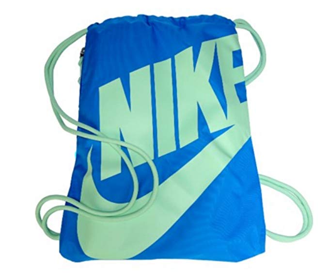 NIKE Heritage Drawstring Gymsack Backpack 400 Denier Sport Bookbag (Sky Photo Blue/Fresh Mint Green Signature Swoosh)