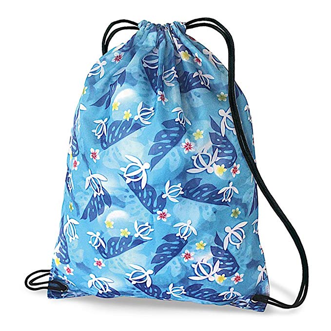 Hawaiian Style Drawstring Backpack Honu Turtle Floral