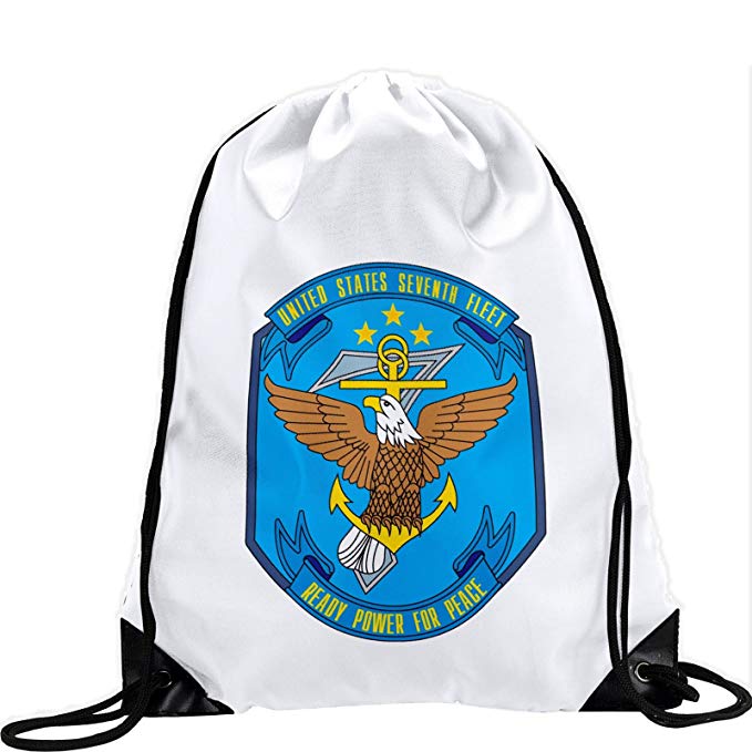 Large Drawstring Bag with US Navy 7th Fleet - Long lasting vibrant image