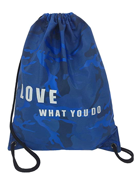 Samteam Drawstring Backpack Camo Nylon Bag with Zippered Pockets