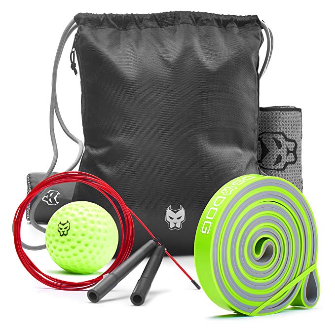 Workout Set - Includes Sackpack - Pull Up Band - Massage Ball - Sport Towel - Jump Rope